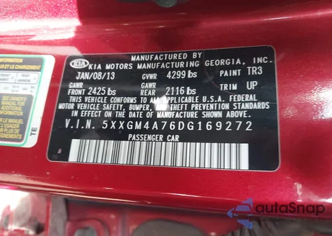 2013 Kia Optima Lx from USA, damaged, VIN 5XXGM4A76DG169272